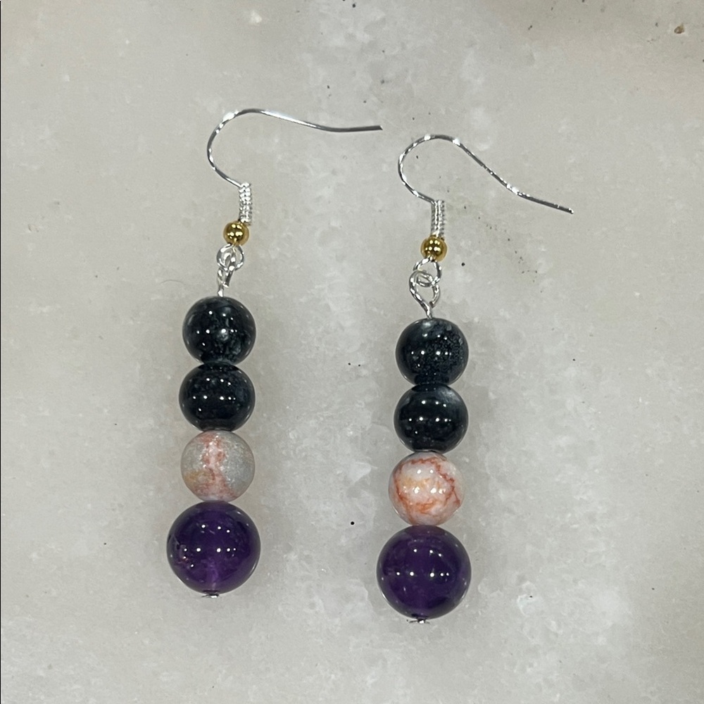 Silver Crystal Amethyst and Quartz Beaded Earrings